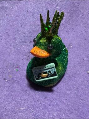 Green Glitter rubber Duck with Orange Beak